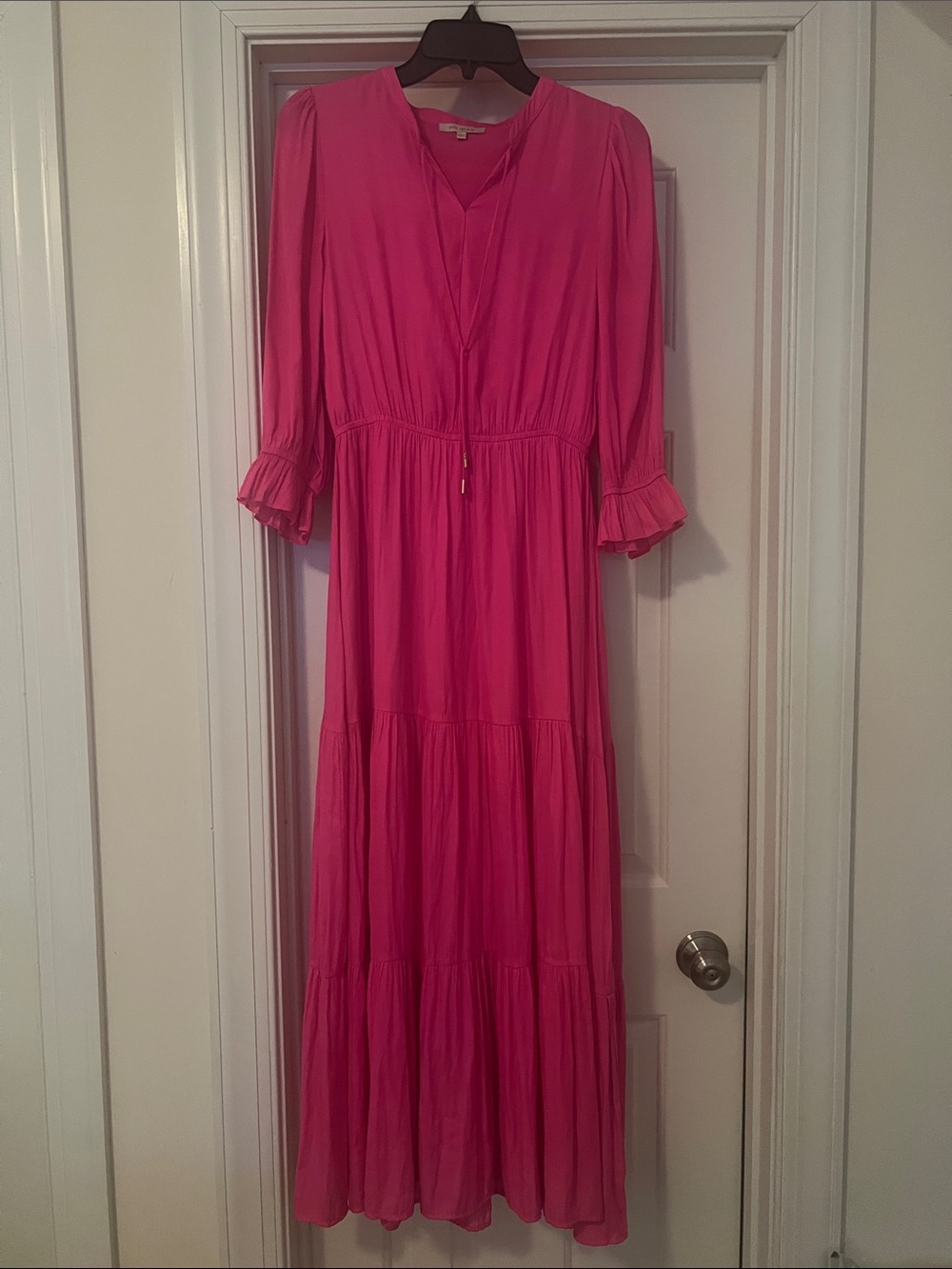 Skies Are Blue Hot Pink Tiered V-Neck Maxi Dress